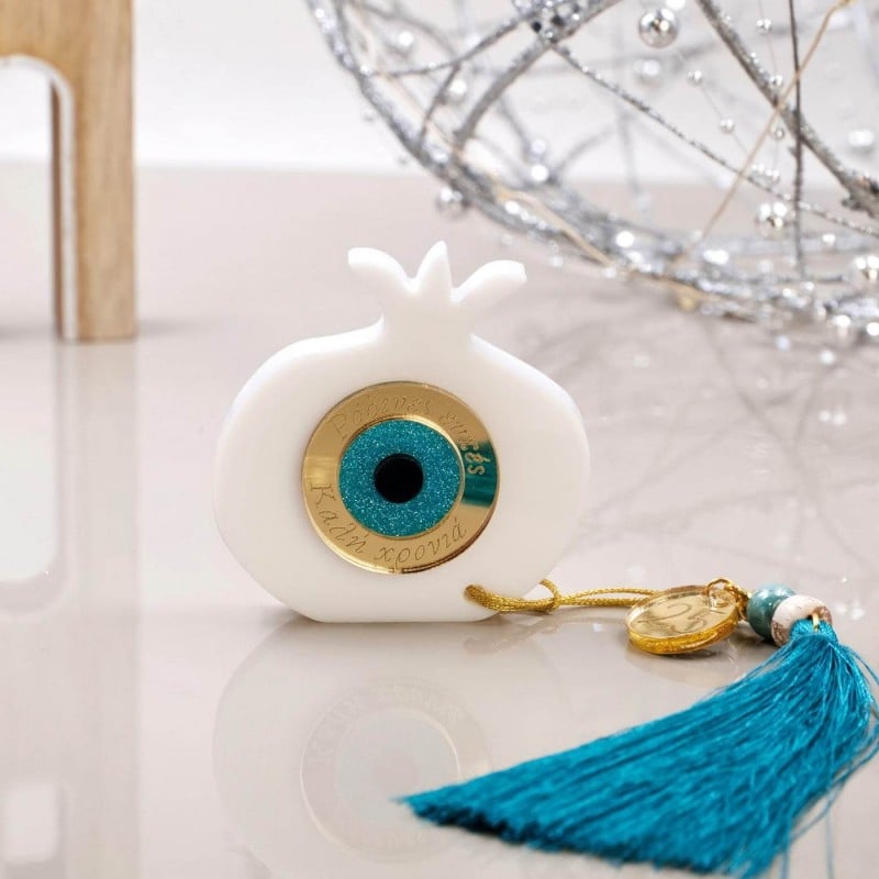 Lucky charm plexiglass Pomegranate with evil eye Handmade tabletop Pomegranate with evil eye lucky charm made of plexiglass