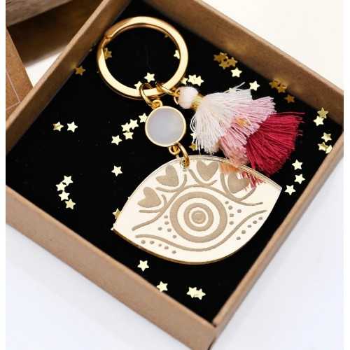 Χειροποίητο μπρελόκ με σμάλτο και στοιχείο από πλέξιγκλας σε κουτί δώρου