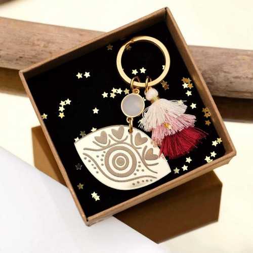 Χειροποίητο μπρελόκ με σμάλτο και στοιχείο από πλέξιγκλας σε κουτί δώρου