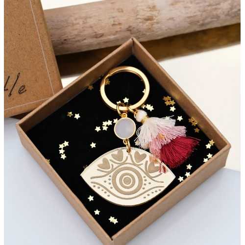 Χειροποίητο μπρελόκ με σμάλτο και στοιχείο από πλέξιγκλας σε κουτί δώρου