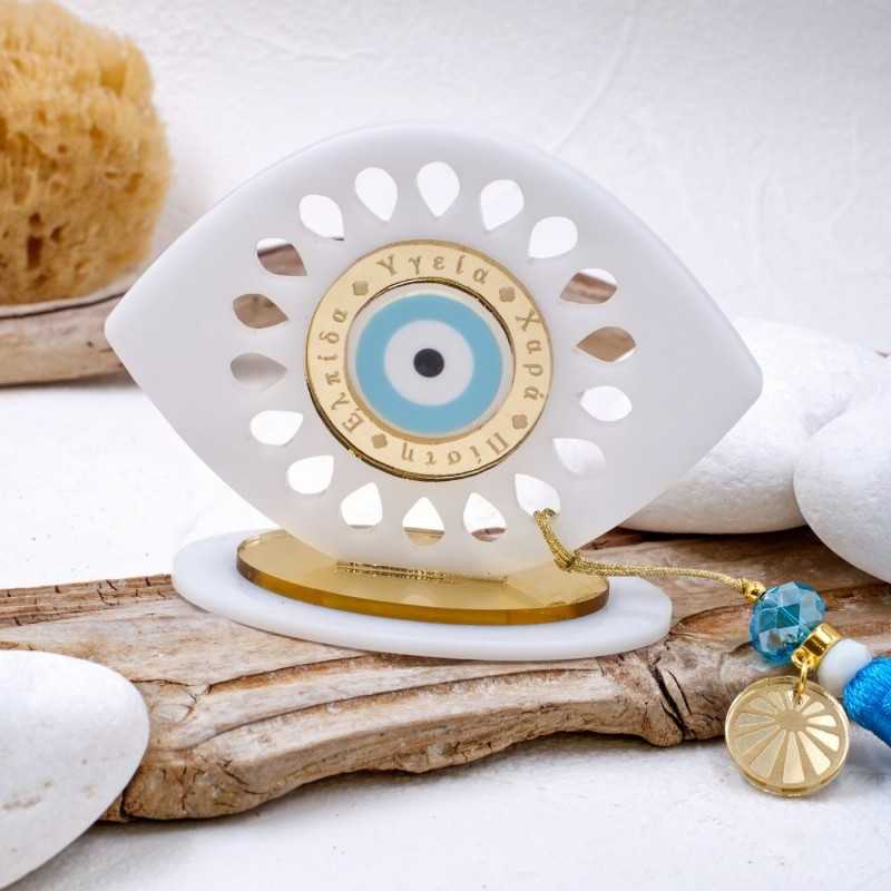 Χειροποίητο καλοκαιρινό γούρι μάτι από πλέξιγκλας με μεταξωτή φούντα 