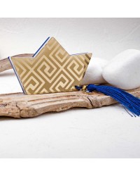 Summer table lucky charm made of plexiglass with ceramic beads and tassel Summer boat table lucky charm made of plexiglass with meander pattern