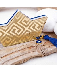 Summer table lucky charm made of plexiglass with ceramic beads and tassel Summer boat table lucky charm made of plexiglass with meander pattern
