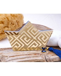Summer table lucky charm made of plexiglass with ceramic beads and tassel Summer boat table lucky charm made of plexiglass with meander pattern