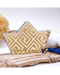 Summer table lucky charm made of plexiglass with ceramic beads and tassel Summer boat table lucky charm made of plexiglass with meander pattern