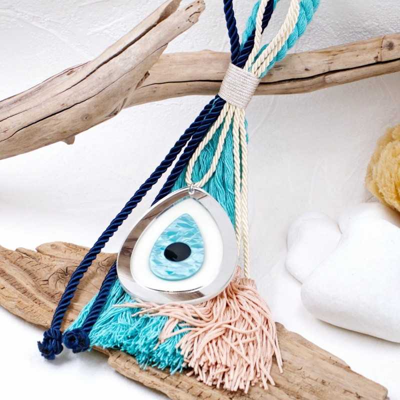 Summer lucky charm plexiglass Handmade summer lucky charm with plexiglass evil eye, braided cord and tassels