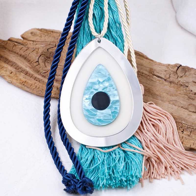 Summer lucky charm plexiglass Handmade summer lucky charm with plexiglass evil eye, braided cord and tassels