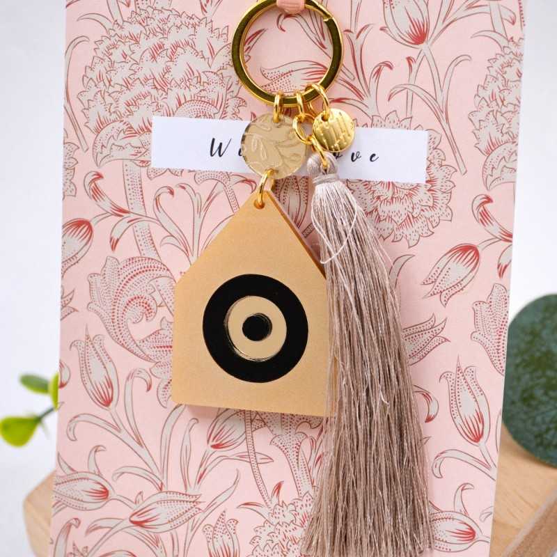 2026 Women's Keychain - Lucky House Handmade key-chain with plexiglass part and silk tassel