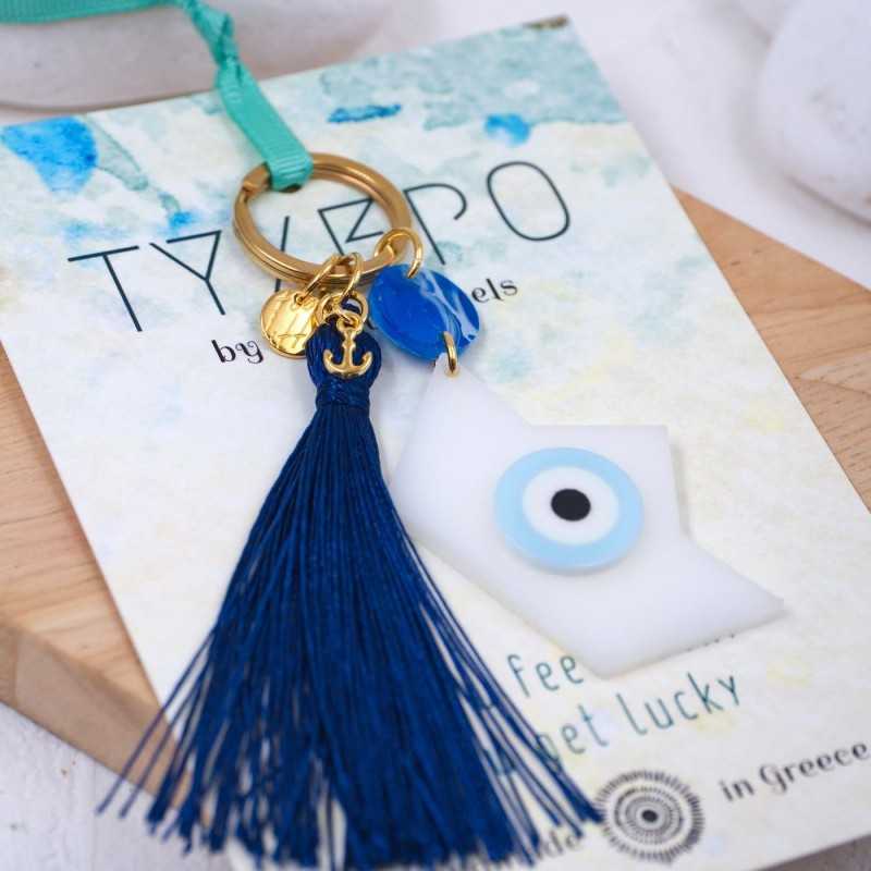 Μπρελόκ με καραβάκι πλέξιγκλας και μάτι Χειροποίητο μπρελόκ με καραβάκι πλέξιγκλας και μάτι
