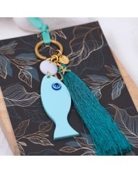 Handmade key-chain with plexiglass little fish Handmade key-chain with plexiglass little fish, acrylic evil eye and silk tassel