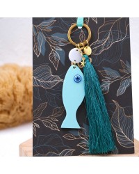 Handmade key-chain with plexiglass little fish Handmade key-chain with plexiglass little fish, acrylic evil eye and silk tassel