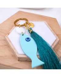 Handmade key-chain with plexiglass little fish Handmade key-chain with plexiglass little fish, acrylic evil eye and silk tassel