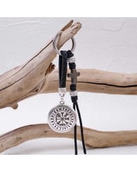 Vegvisir Men's Keychain - The Wayfinder Handmade men's key-chain made of braided leather, gunmetal cross and silver-plated parts