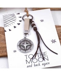 Compass Men's Keychain Handmade men's key-chain made of leather and silver-plated parts
