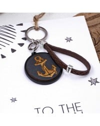 Anchor Men's Keychain Handmade men's key-chain made of braided leather, plexiglass and silver-plated parts