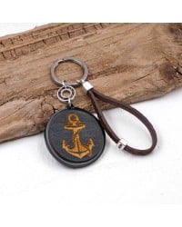 Anchor Men's Keychain Handmade men's key-chain made of braided leather, plexiglass and silver-plated parts