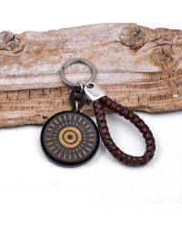 Evil Eye Men's Keychain Handmade men's key-chain made of braided leather, plexiglass and silver-plated parts