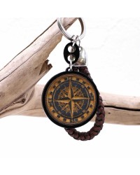 Traveller Men's Keychain Handmade men's key-chain made of braided leather, plexiglass and silver-plated parts