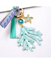 Handmade key-chain with plexiglass sea coral and evil eye Handmade key-chain with plexiglass sea coral and evil eye