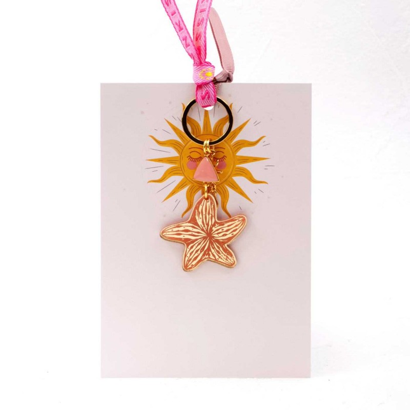 Handmade key-chain with plexiglass starfish and evil eye Handmade key-chain with plexiglass sea shell and evil eye drop