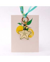 Handmade key-chain with plexiglass starfish and evil eye Handmade key-chain with plexiglass sea shell and evil eye drop