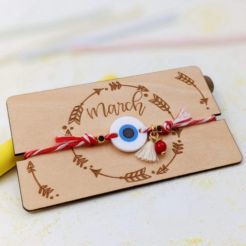 Martis bracelet with resin evil eye and wooden card with message