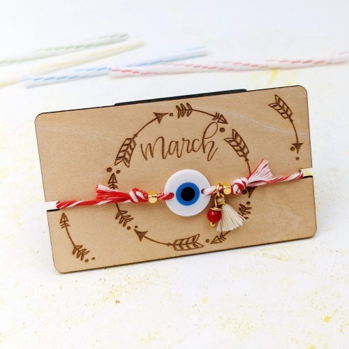 Martis bracelet with resin evil eye and wooden card with message