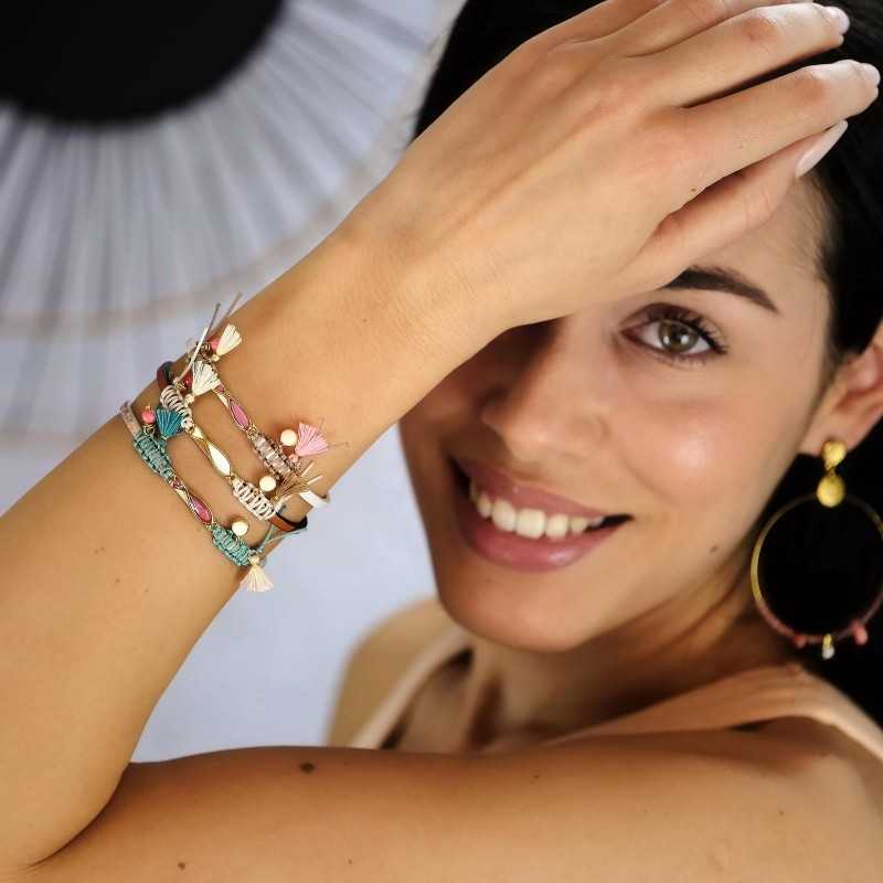 Leather bracelet with enamel and vitraux glass Leather bracelet with enamel, vitraux glass and metal parts in gold-plating