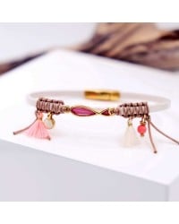 Leather bracelet with enamel and vitraux glass Leather bracelet with enamel, vitraux glass and metal parts in gold-plating