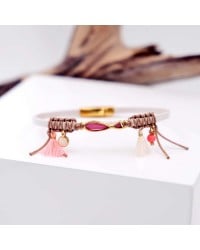 Leather bracelet with enamel and vitraux glass Leather bracelet with enamel, vitraux glass and metal parts in gold-plating