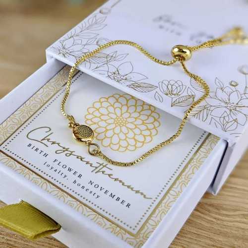 Βραχιόλι αλυσίδα με λουλούδι γέννησης Βραχιόλι αλυσίδα με λουλούδι γέννησης σε επίχρυση επιμετάλλωση