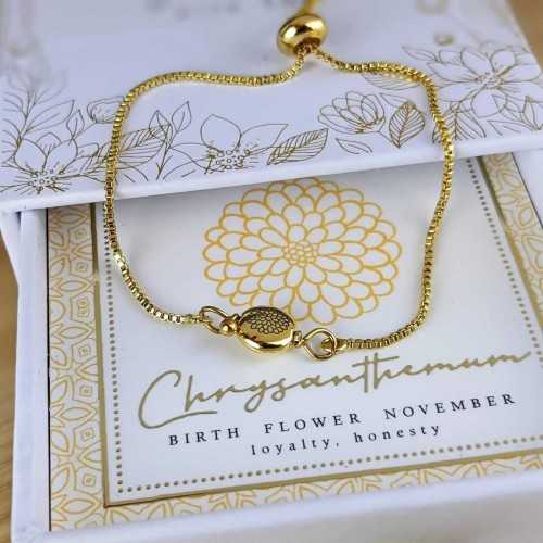 Βραχιόλι αλυσίδα με λουλούδι γέννησης Βραχιόλι αλυσίδα με λουλούδι γέννησης σε επίχρυση επιμετάλλωση