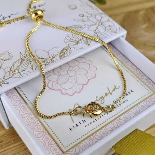 Βραχιόλι αλυσίδα με λουλούδι γέννησης σε επίχρυση επιμετάλλωση
