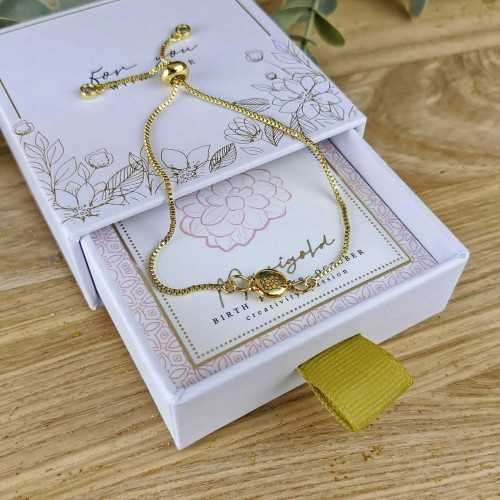 Βραχιόλι αλυσίδα με λουλούδι γέννησης σε επίχρυση επιμετάλλωση