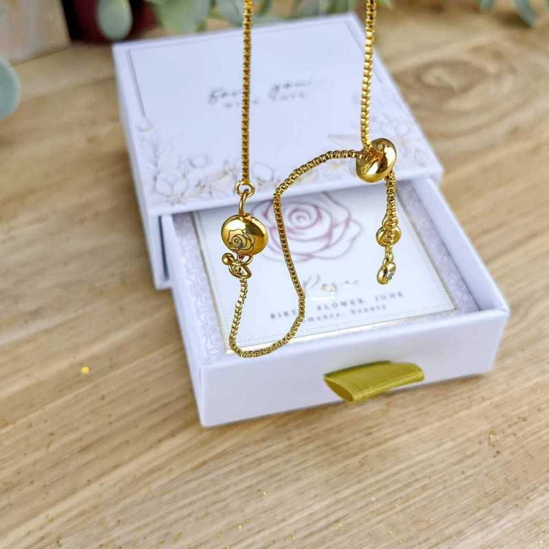 Chain bracelet with birth flower in gold- plating