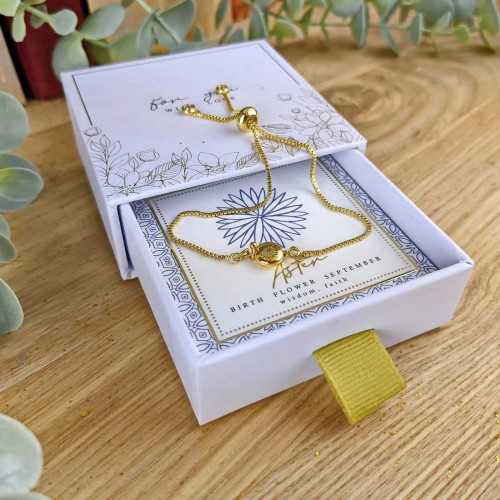 Βραχιόλι αλυσίδα με λουλούδι γέννησης σε επίχρυση επιμετάλλωση