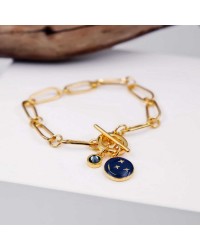 Βραχιόλι αλυσίδα με κρύσταλλο Swarovski Επίχρυσο βραχιόλι αλυσίδα από ανοξείδωτο ατσάλι με σμάλτο και κρύσταλλο Swarovski