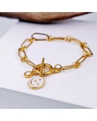 Βραχιόλι αλυσίδα με κρύσταλλο Swarovski Επίχρυσο βραχιόλι αλυσίδα από ανοξείδωτο ατσάλι με σμάλτο και κρύσταλλο Swarovski