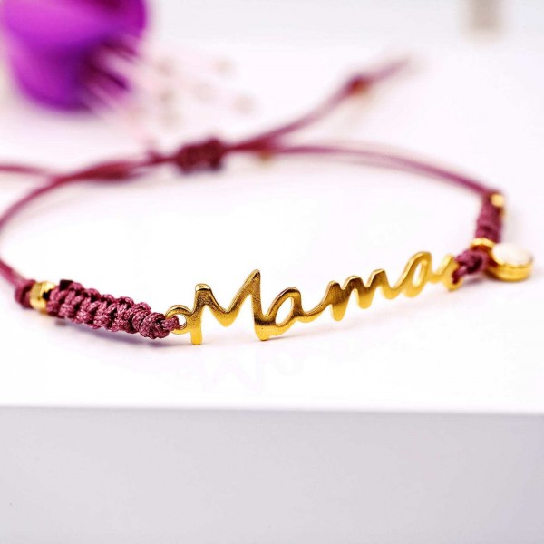 Macrame bracelet for mum with gold-plated parts and enamel