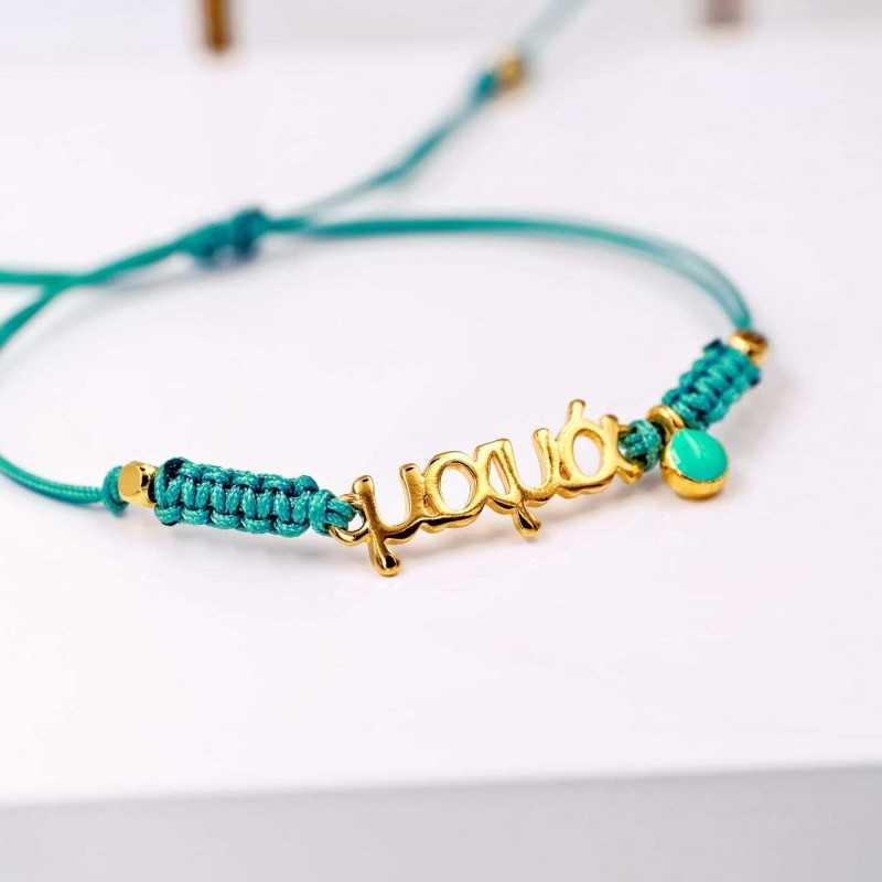 Macrame bracelet for mum with gold-plated parts and enamel