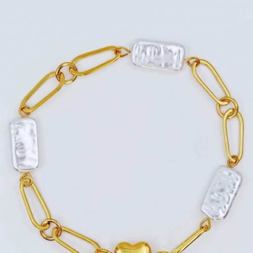 Gold-plated bracelet made of stainless steel and fresh water pearls