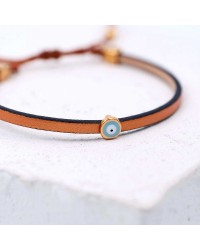 Handmade leather bracelet with enamel evil eye and rose gold-plated parts Handmade leather bracelet with enamel evil eye and rose gold-plated parts
