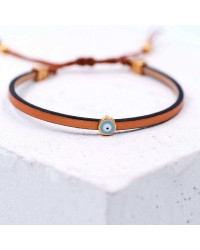 Handmade leather bracelet with enamel evil eye and rose gold-plated parts Handmade leather bracelet with enamel evil eye and rose gold-plated parts