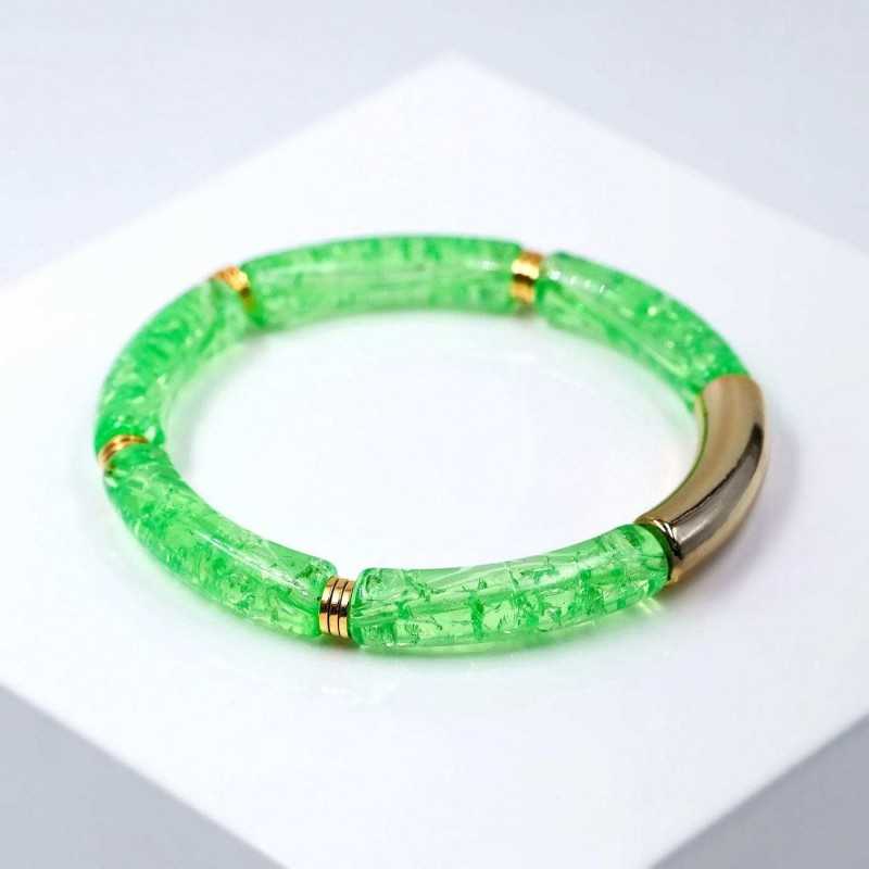 Handmade elastic bracelet with resin and gold-plated metal parts 