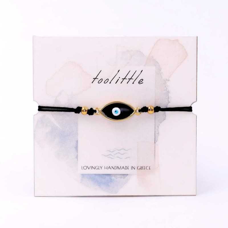 Handmade macrame bracelet with gold-plated enamel eye and decorative card Handmade macrame bracelet with gold-plated enamel eye and decorative card