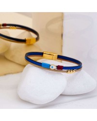 Evil Eye Leather Bracelet Handmade leather bracelet with gold-plated metal parts and enamelled evil eye