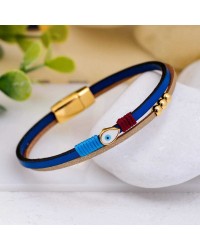 Evil Eye Leather Bracelet Handmade leather bracelet with gold-plated metal parts and enamelled evil eye