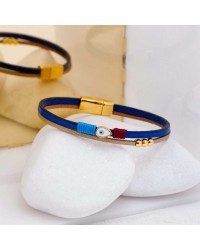 Evil Eye Leather Bracelet Handmade leather bracelet with gold-plated metal parts and enamelled evil eye
