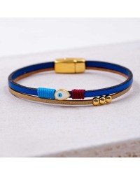 Evil Eye Leather Bracelet Handmade leather bracelet with gold-plated metal parts and enamelled evil eye