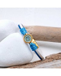 Glittered Enamel Leather Bracelet Handmade leather bracelet with gold-plated metal parts and glittered enamel